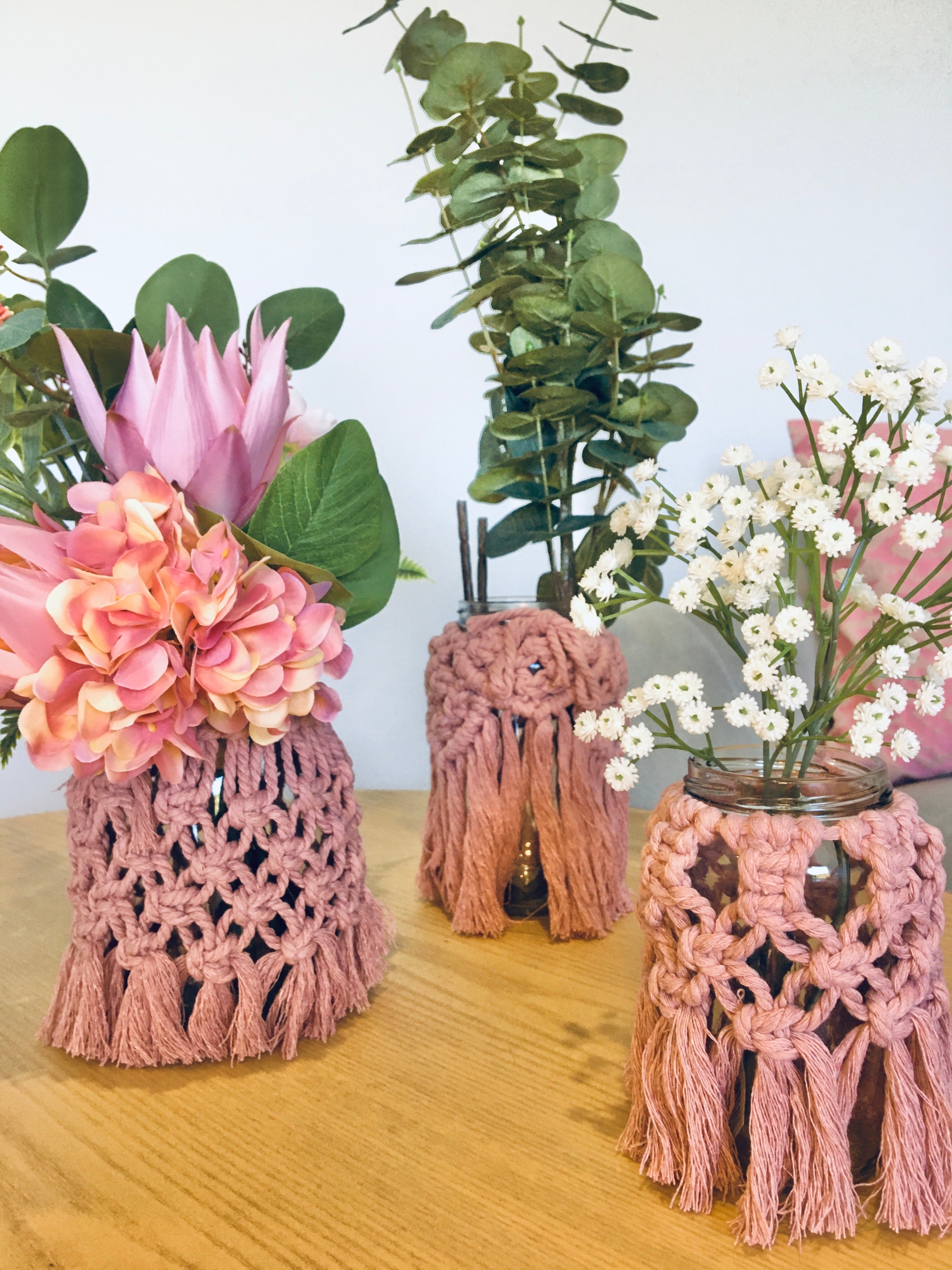 Dusty Pink Macrame Vase/Jar - L