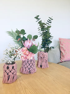 Dusty Pink Macrame Vase/Jar - L
